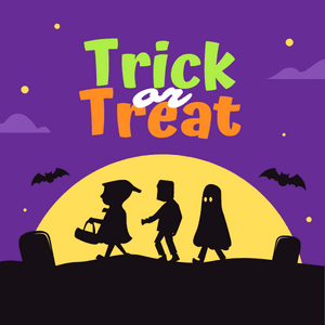 Halloween graphic with children trick or treating