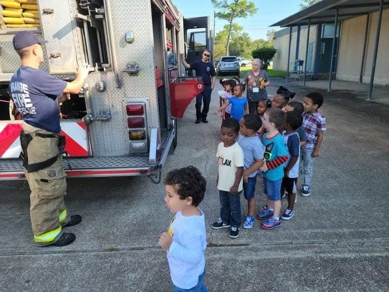 Firefighters showing the truck
