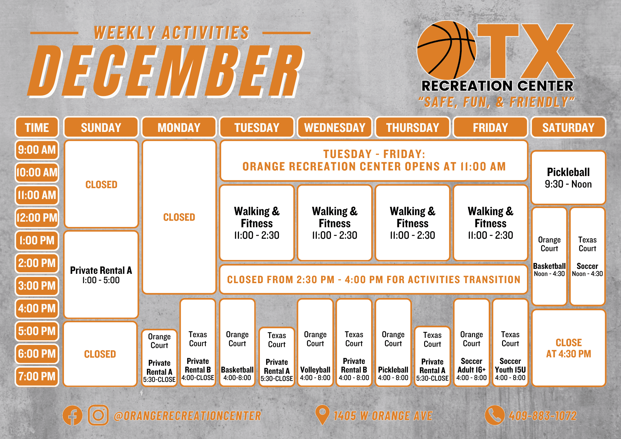 Rec Activities Schedule